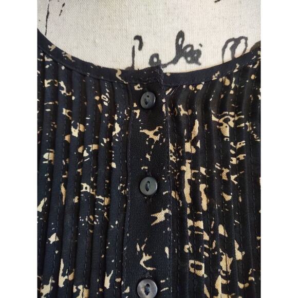 CONVERSE ONE STAR XL Blouse BLACK TAN Chiffon Pintuck Pleat Bib Button Top Sheer - Picture 2 of 5